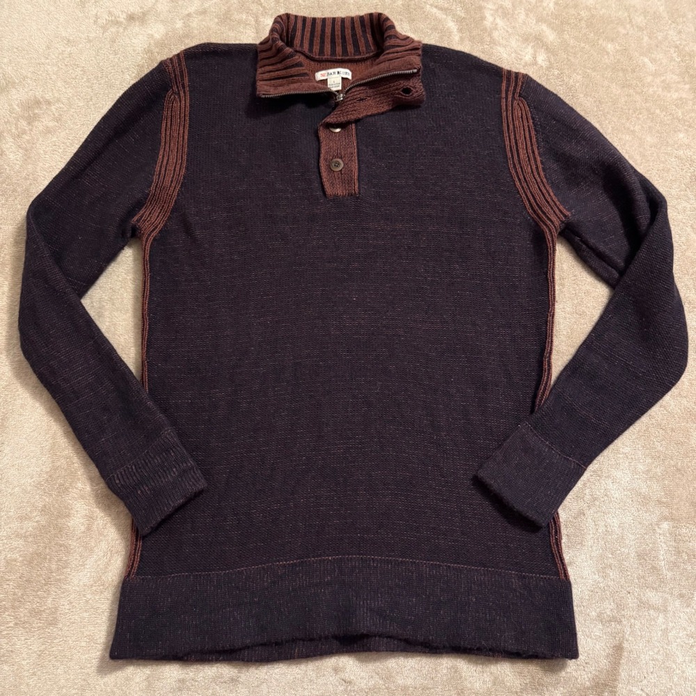 32 Bar Blues Mens Merino Wool Cashmere Quarter Zip Sweater Plum Rust Large
